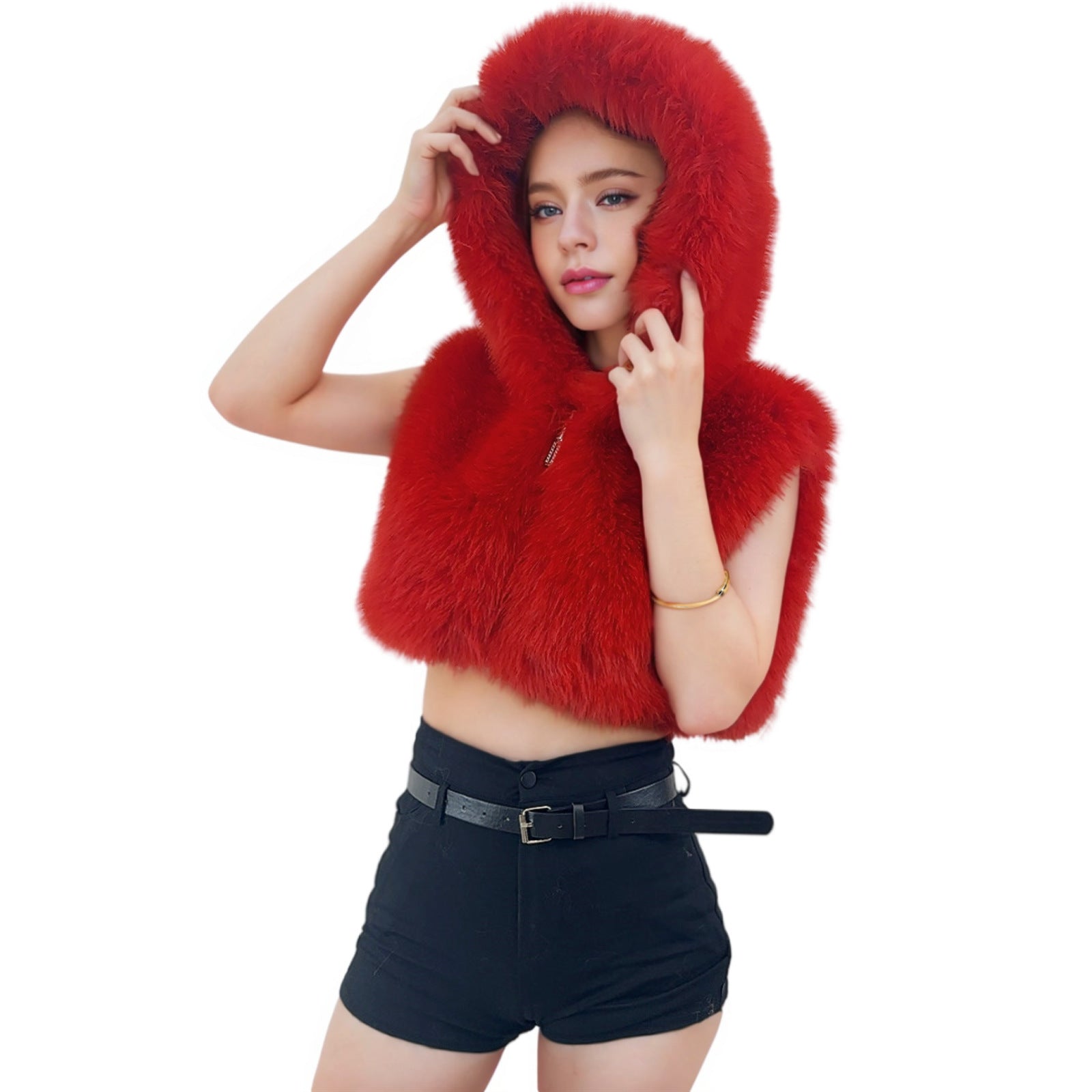 Cozy Faux Fur Hooded Vest Jacket