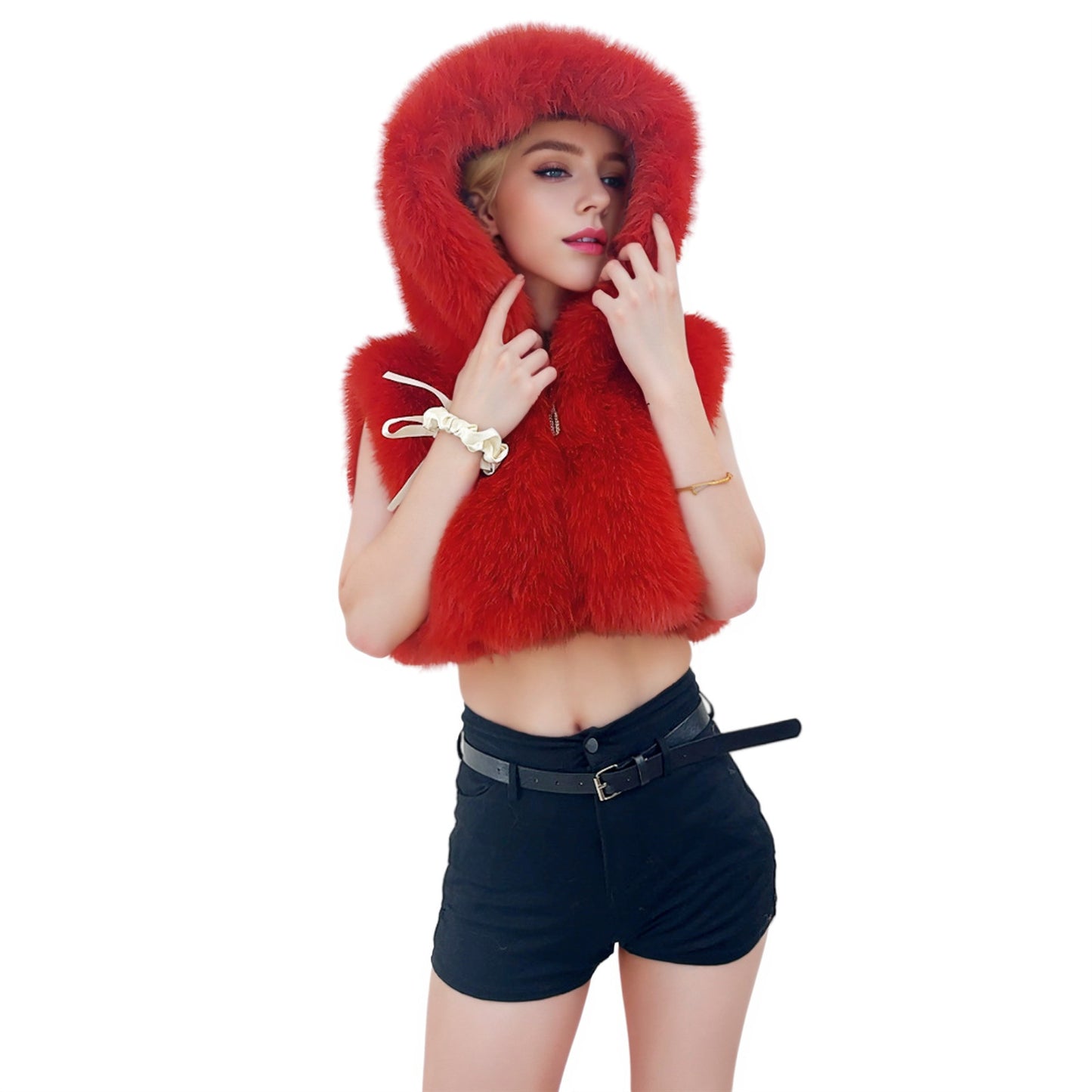 Cozy Faux Fur Hooded Vest Jacket