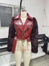 Croc-Effect Jacket with Fur Accents