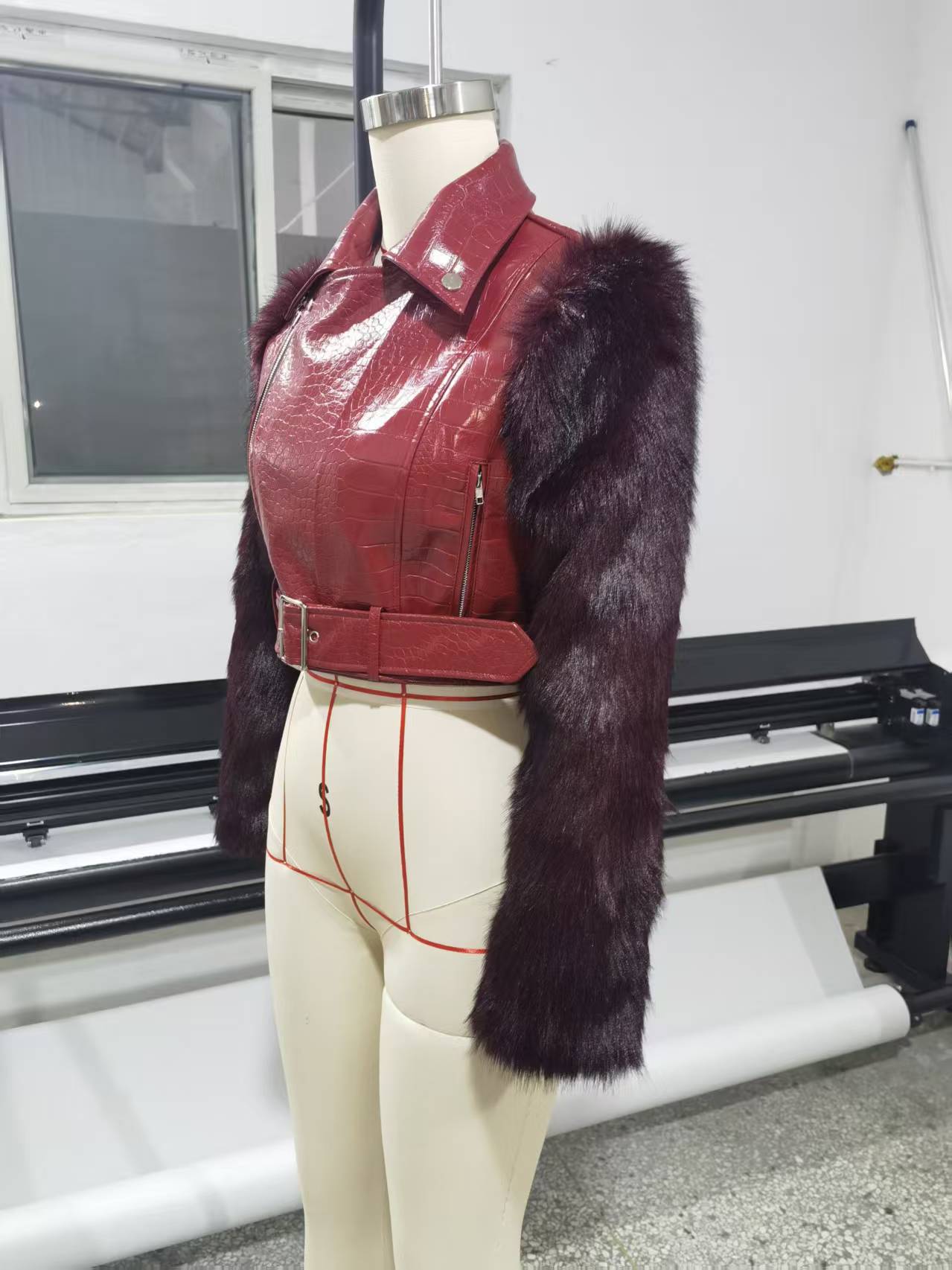 Croc-Effect Jacket with Fur Accents