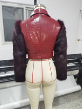 Croc-Effect Jacket with Fur Accents