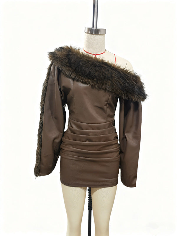 Elegant Dress with Faux Fur Accents