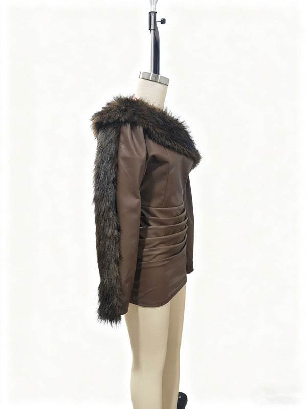 Elegant Dress with Faux Fur Accents