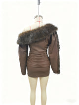 Elegant Dress with Faux Fur Accents