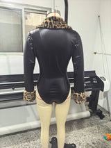 Faux Leather Jumpsuit with Fur Accents