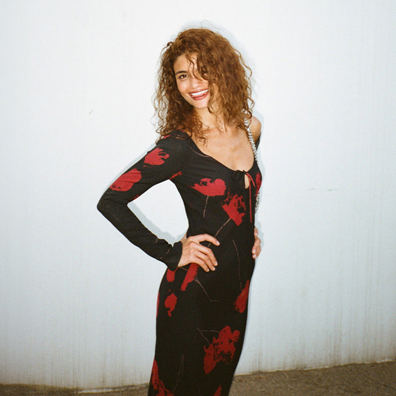 Elegant Black Floral Maxi Dress