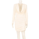 Ruched Bodycon Dress with Draped Neckline