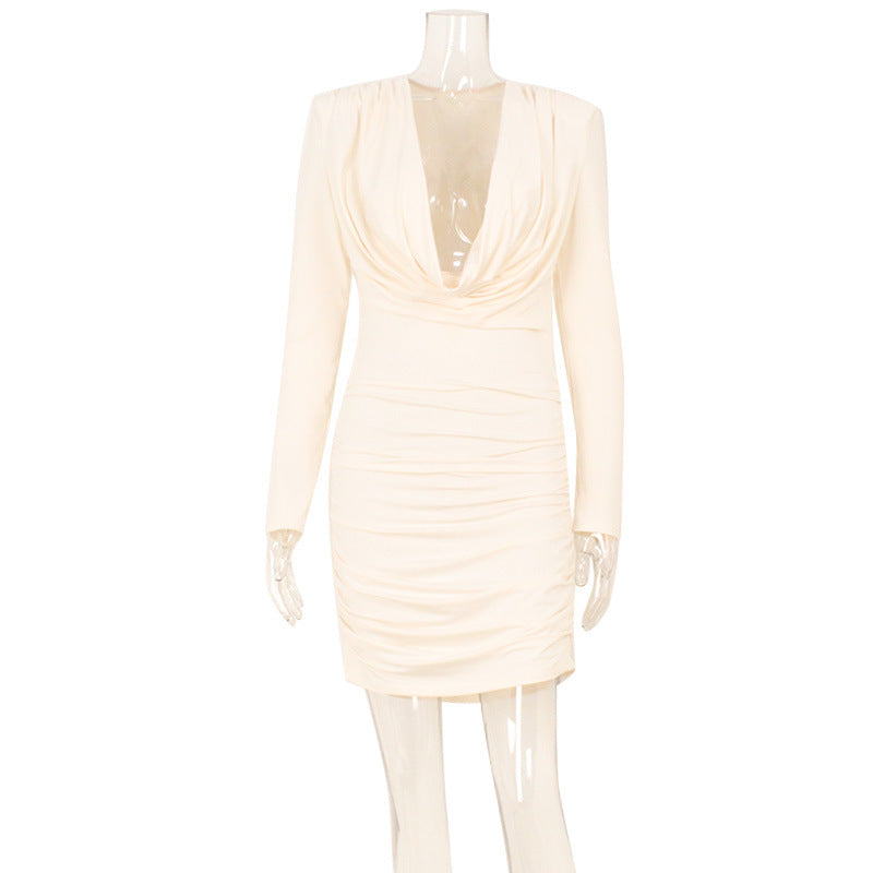 Ruched Bodycon Dress with Draped Neckline
