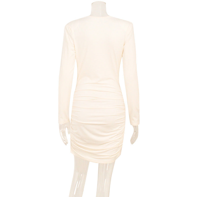 Ruched Bodycon Dress with Draped Neckline