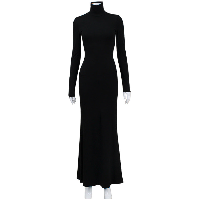 Sleek Black Turtleneck Maxi Dress