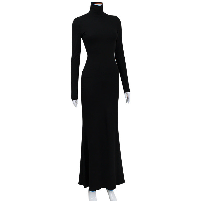 Sleek Black Turtleneck Maxi Dress