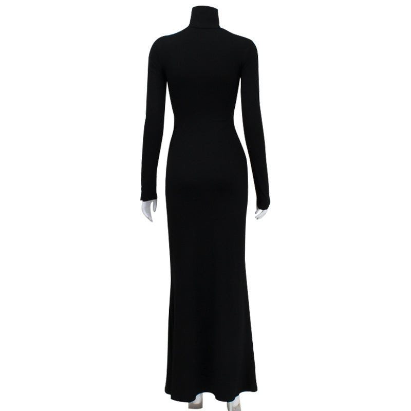Sleek Black Turtleneck Maxi Dress