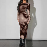 Brown Bodycon Dress with Long Sleeves