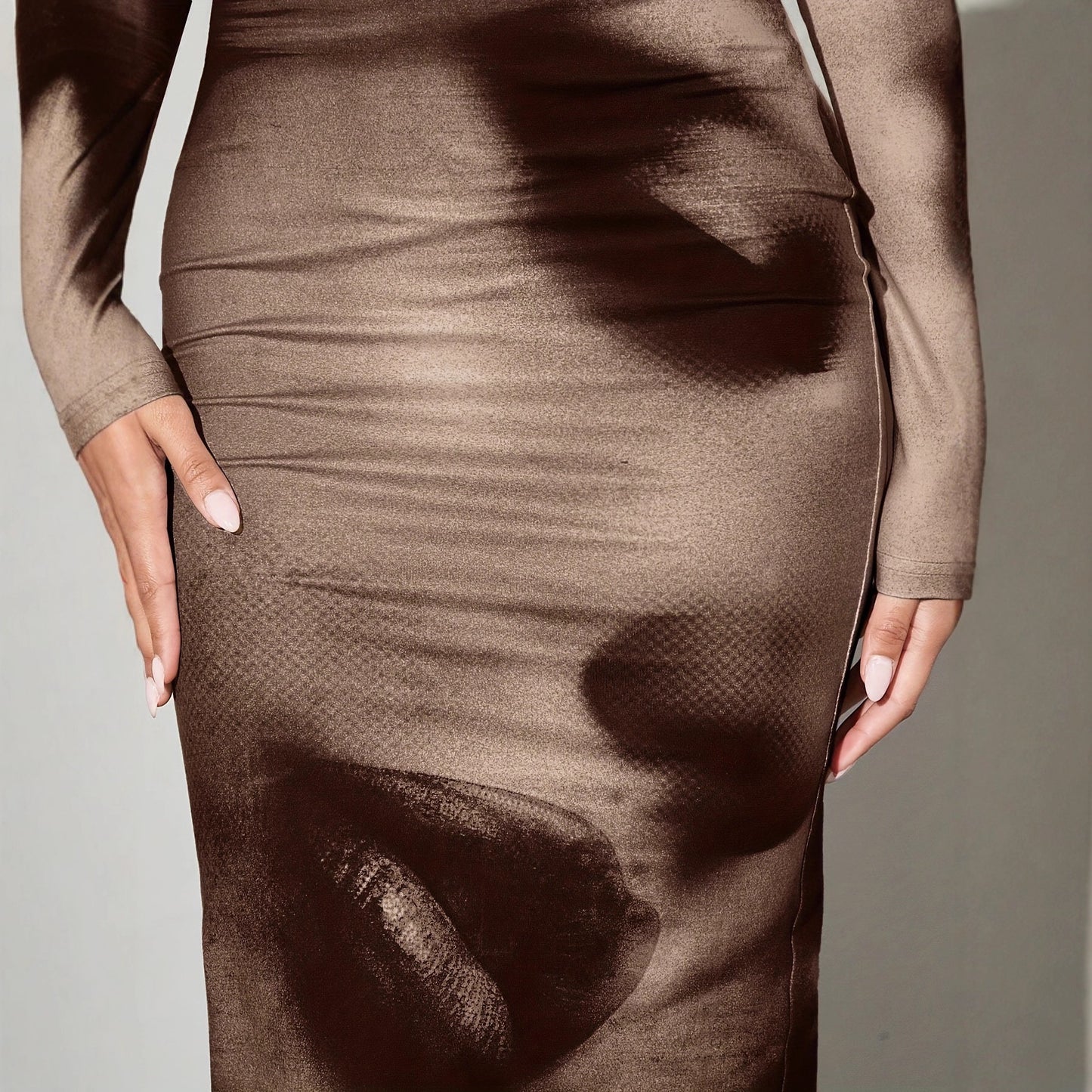 Brown Bodycon Dress with Long Sleeves