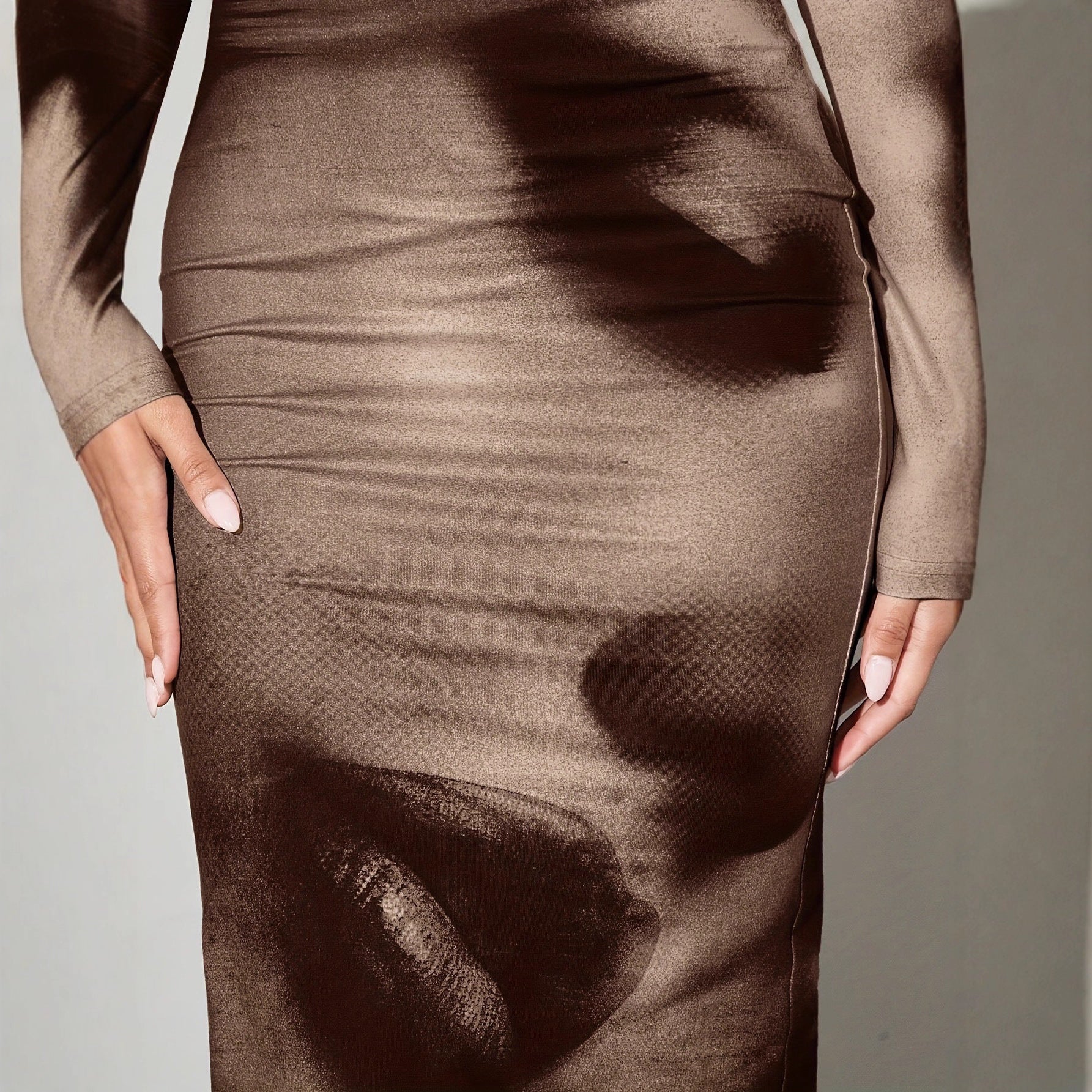 Brown Bodycon Dress with Long Sleeves