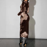 Brown Bodycon Dress with Long Sleeves