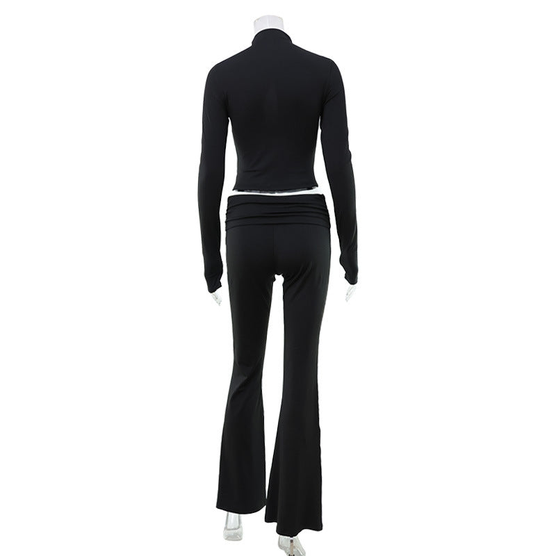 Zippered Crop Top & Flared Pants Set