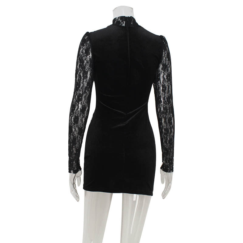 Black Lace Long Sleeve Bodycon Dress