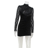 Black Lace Long Sleeve Bodycon Dress