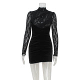 Black Lace Long Sleeve Bodycon Dress