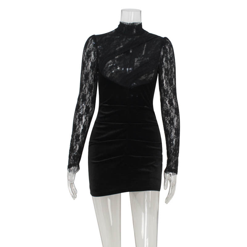 Black Lace Long Sleeve Bodycon Dress