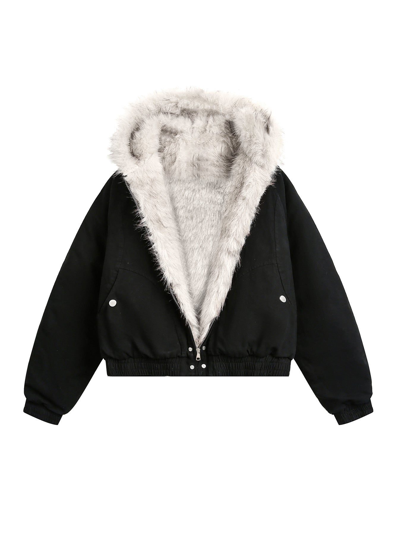 Black Faux Fur-Lined Bomber Jacket
