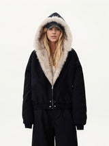 Black Faux Fur-Lined Bomber Jacket