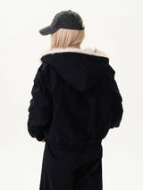 Black Faux Fur-Lined Bomber Jacket