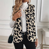 Leopard Print Faux Fur Vest Jacket