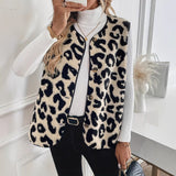 Leopard Print Faux Fur Vest Jacket