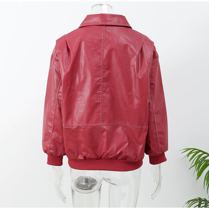 Edgy Red Faux Leather Jacket