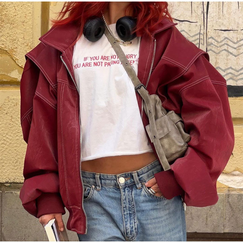 Edgy Red Faux Leather Jacket