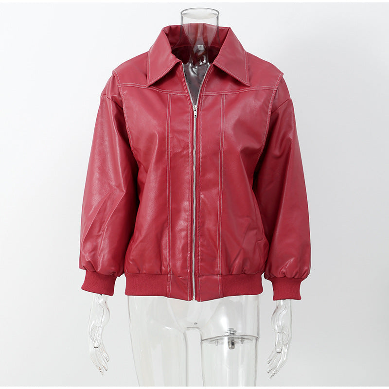 Edgy Red Faux Leather Jacket