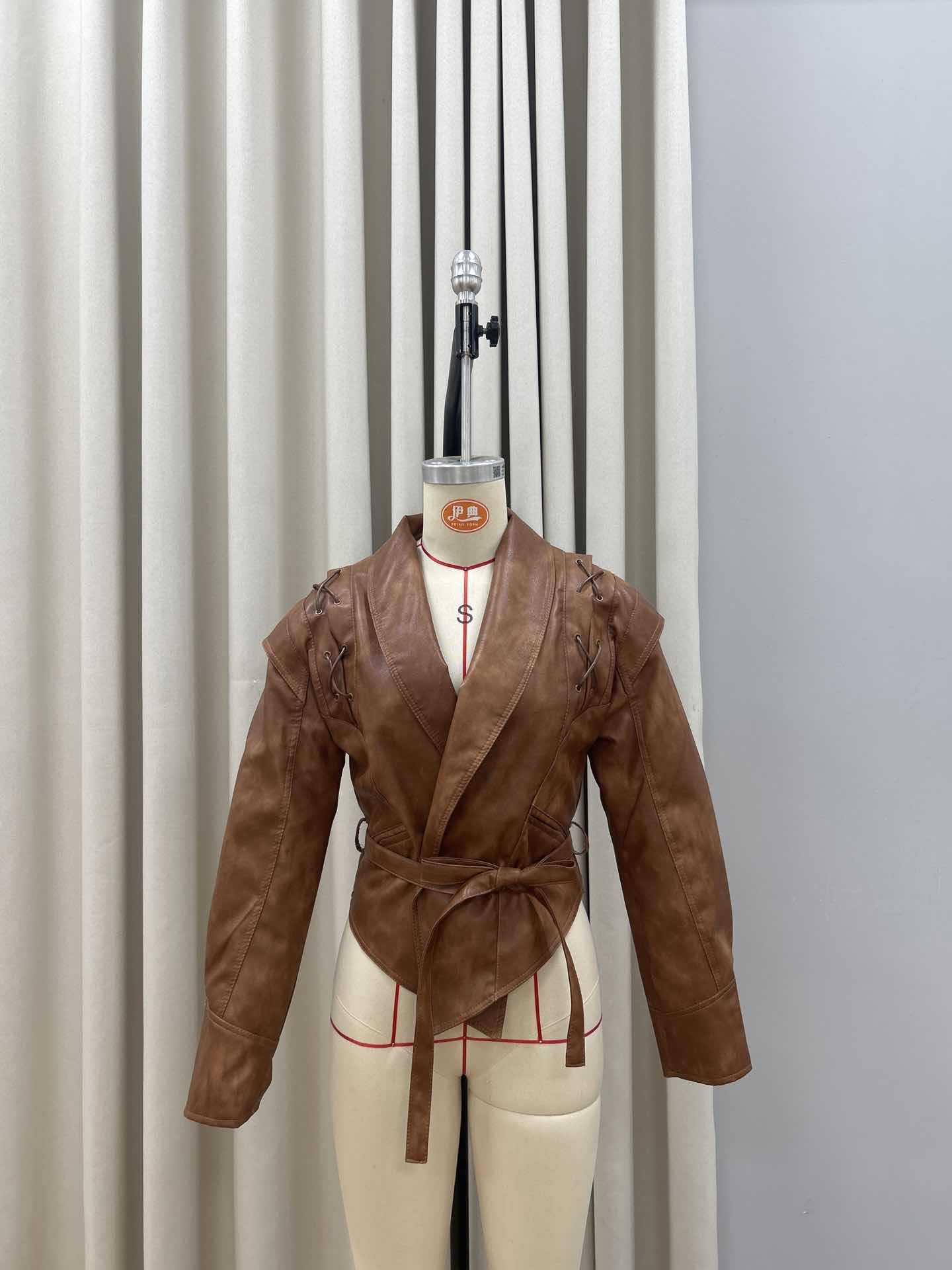 Stylish faux Leather Wrap-Around Jacket