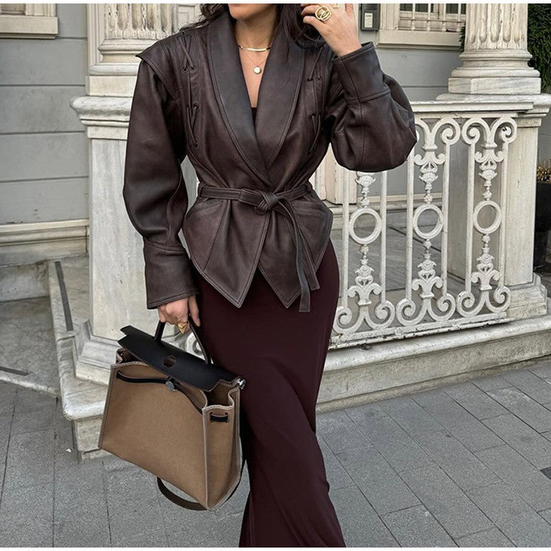 Stylish faux Leather Wrap-Around Jacket