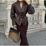 Stylish faux Leather Wrap-Around Jacket