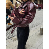Stylish Wine Red Faux Leather Jacket