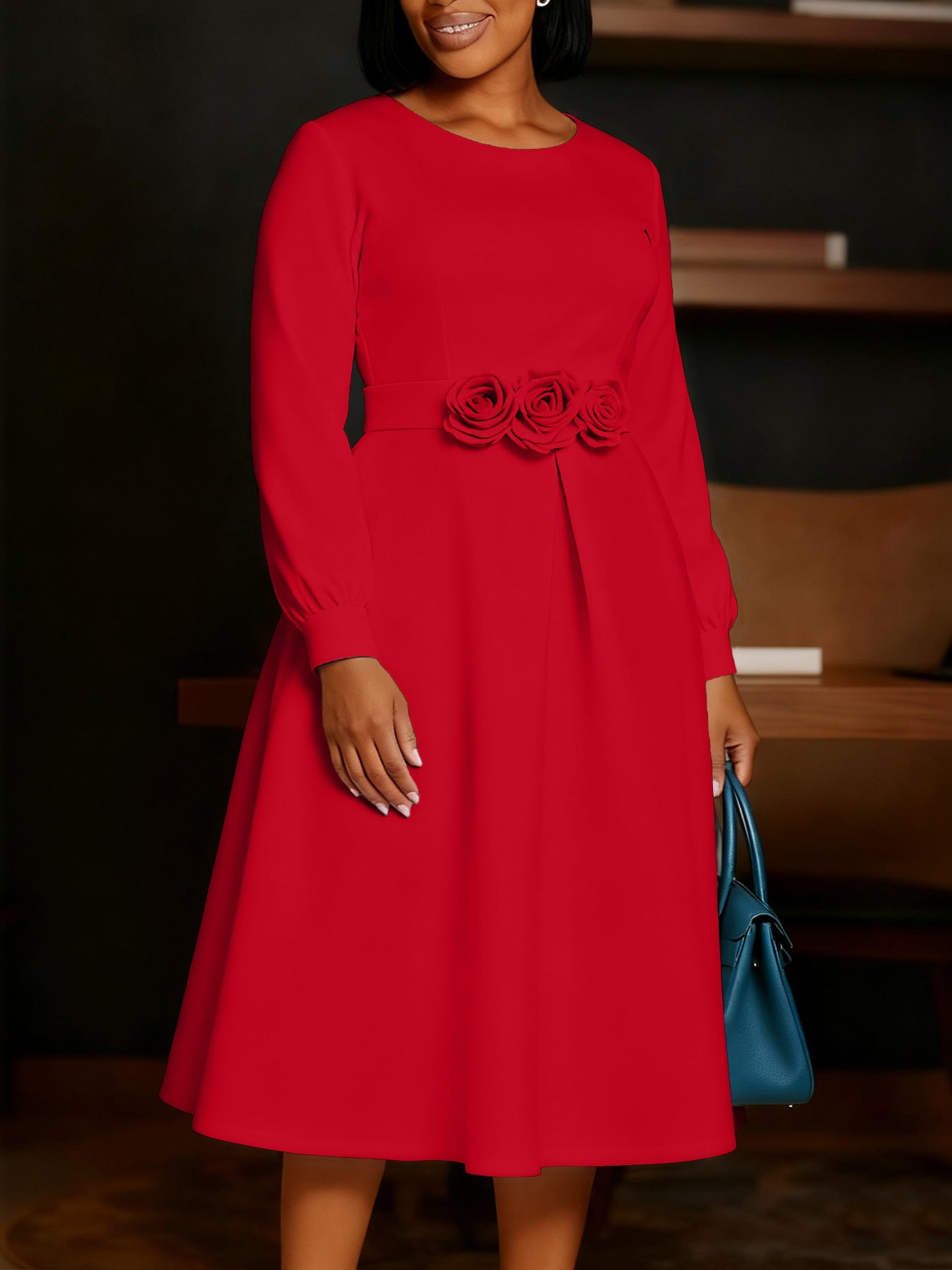 Long Dress with Floral Waist Detail