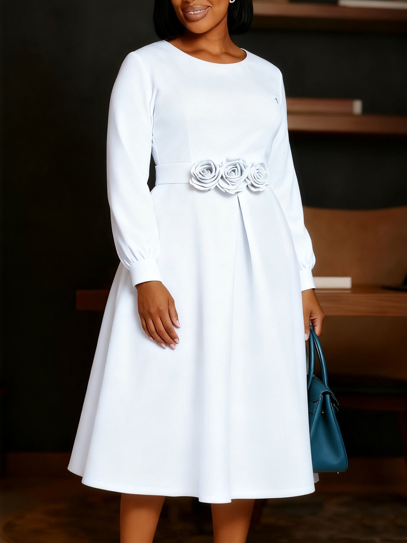 Long Dress with Floral Waist Detail