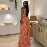 Off-Shoulder Orange Patterned Dress