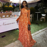 Off-Shoulder Orange Patterned Dress