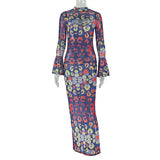 Vibrant Print Maxi Dress with Flared Sleeves