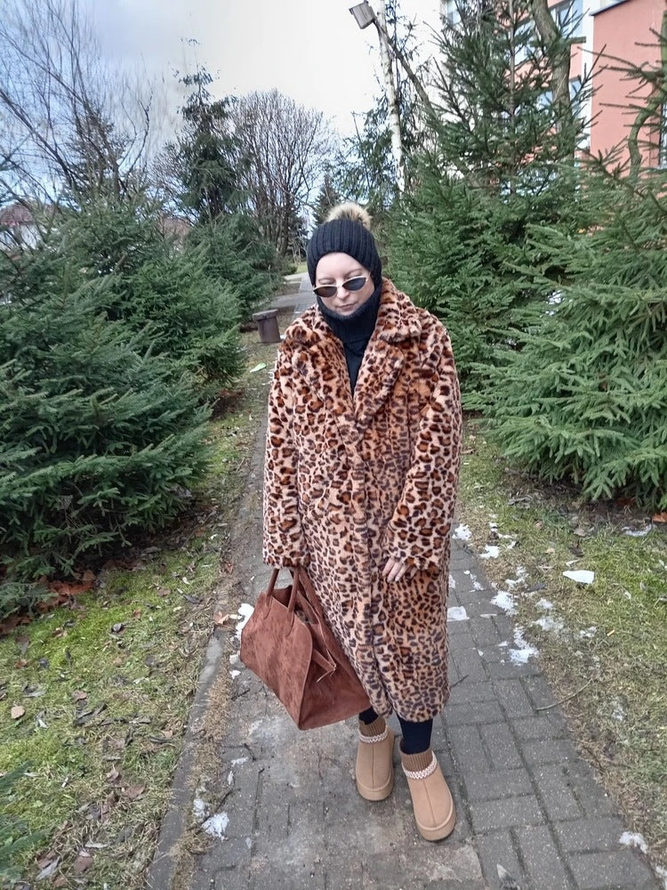 Leopard Print Faux Fur Coat