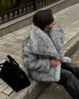 Luxurious Grey Faux Fur Jacket