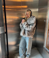 Luxurious Grey Faux Fur Jacket