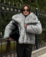 Luxurious Grey Faux Fur Jacket