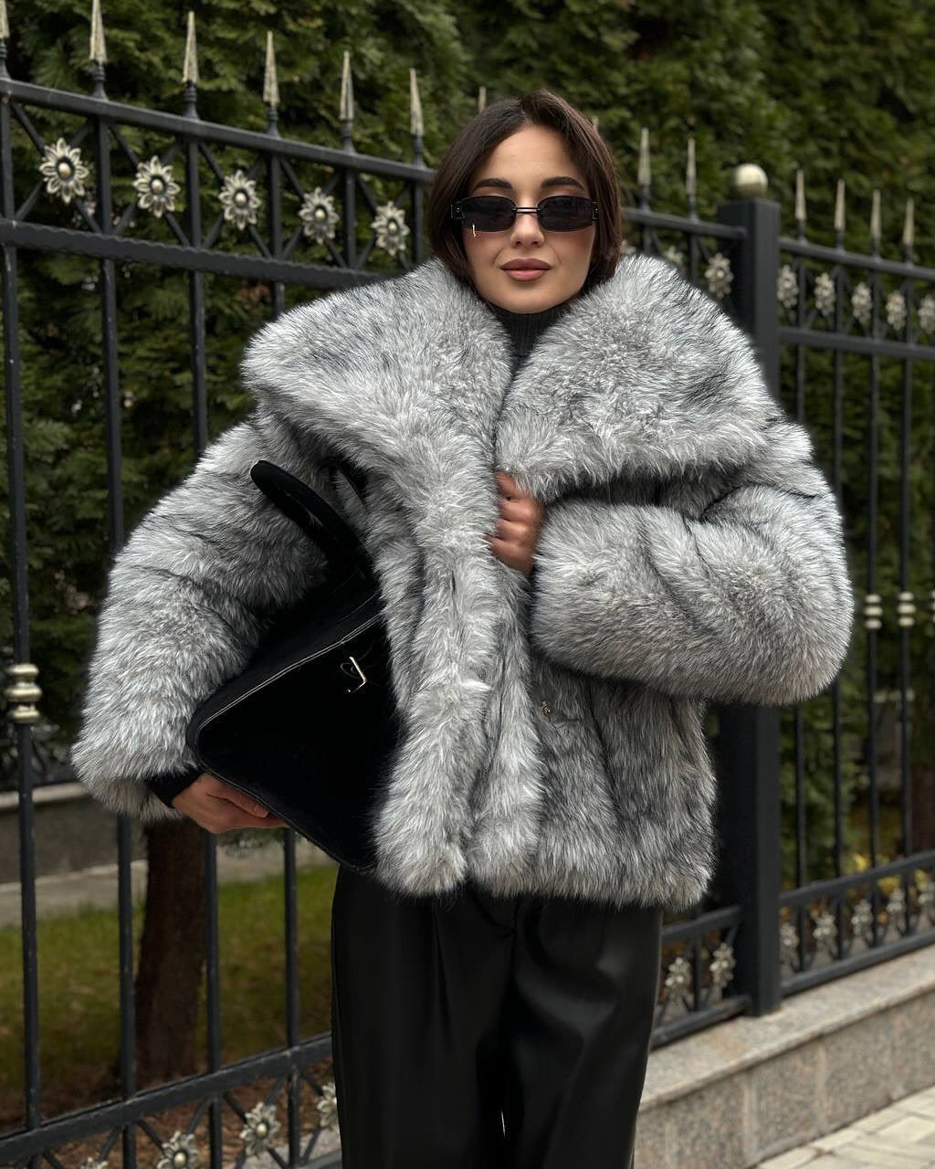 Luxurious Grey Faux Fur Jacket
