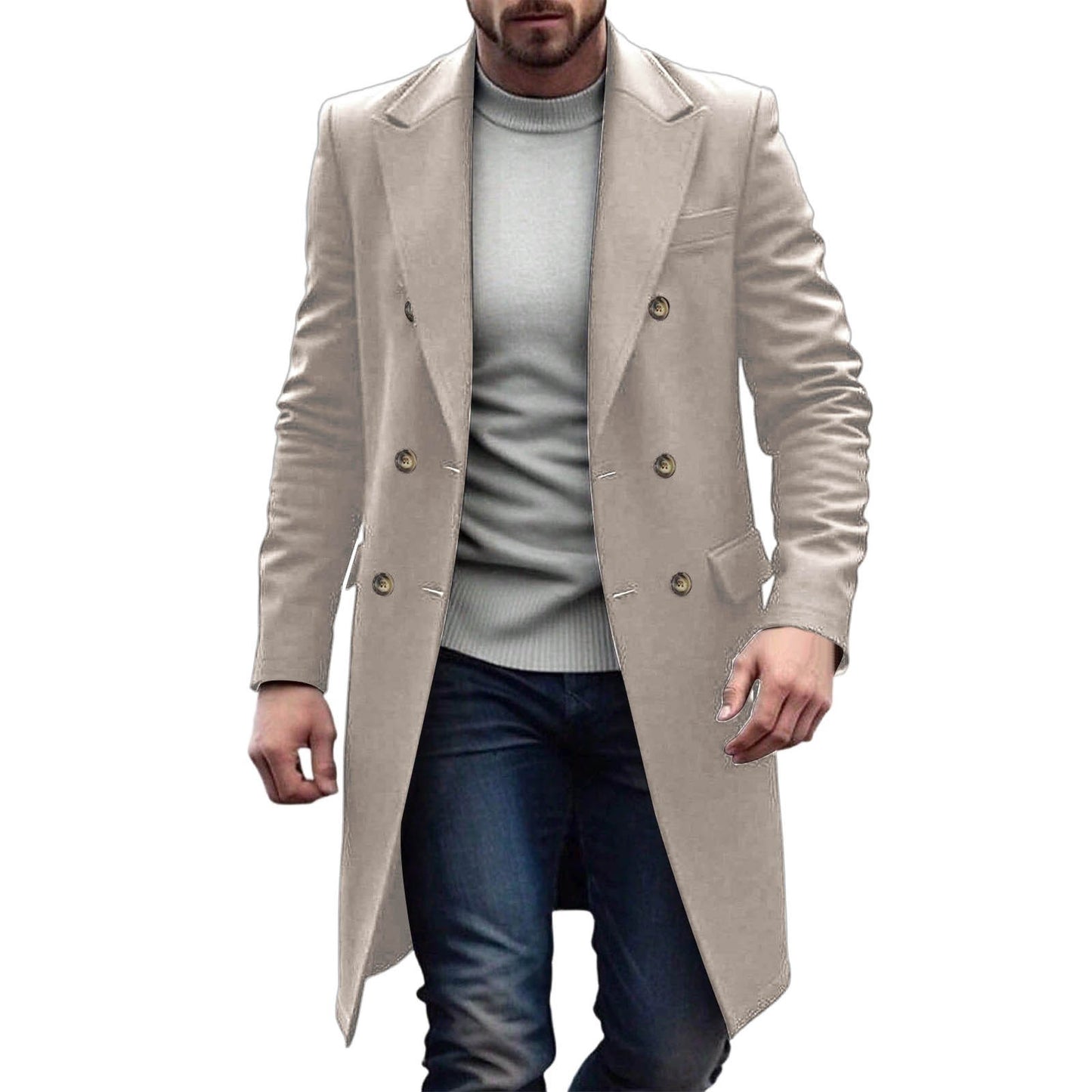 Classic Double-Breasted Long Coat