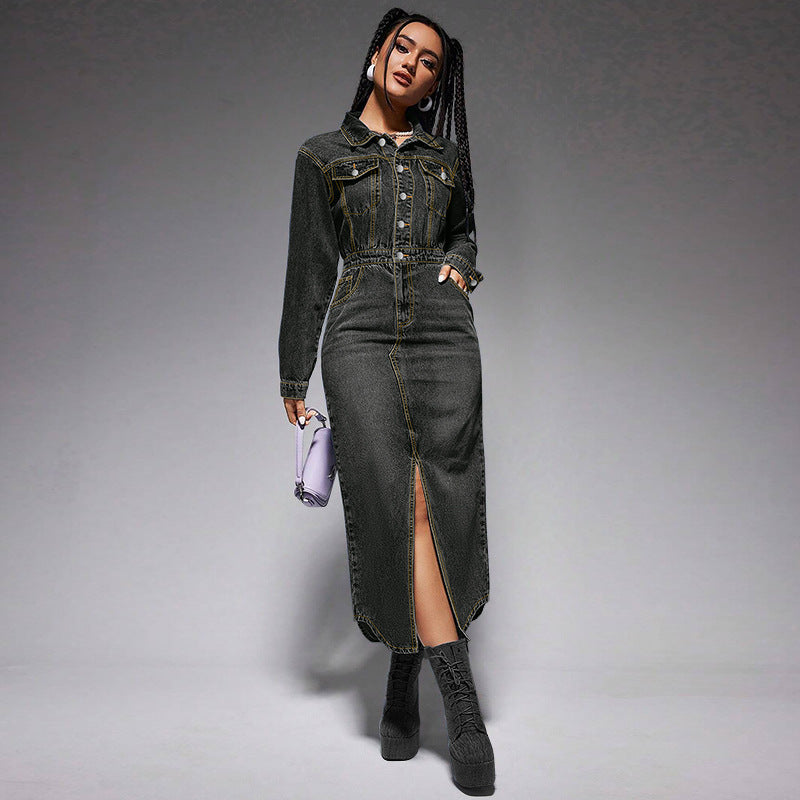 Stylish Denim Maxi Dress with Slit