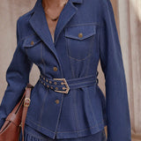 Elegant Belted Blazer with Maxi Skirt Set